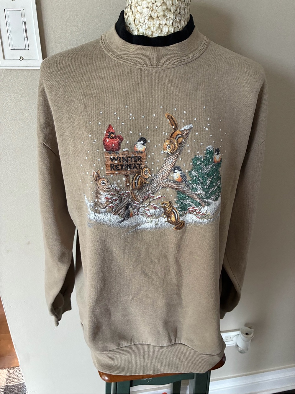 Vintage 90s Winter Retreat with Woodland Animals Crewneck